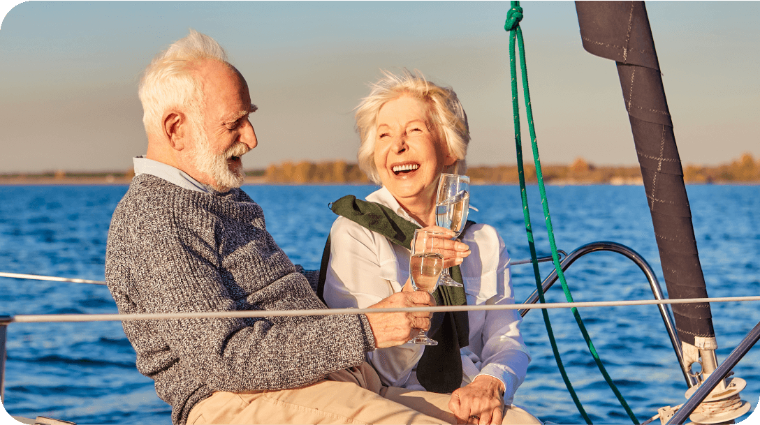 couple on boat smiling